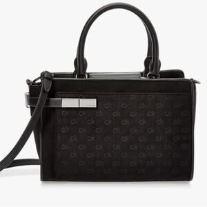 NWT MSRP$ 198 Calvin Klein Jade Tailored Satchel Black Logo Bag
